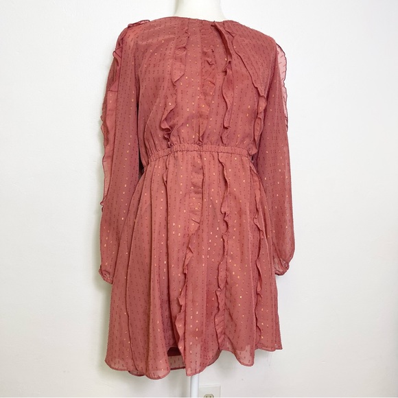 Lauren Conrad Cascading Ruffle Dress Raglan Sleeves Boatneck Midi Without Belt - Picture 4 of 15